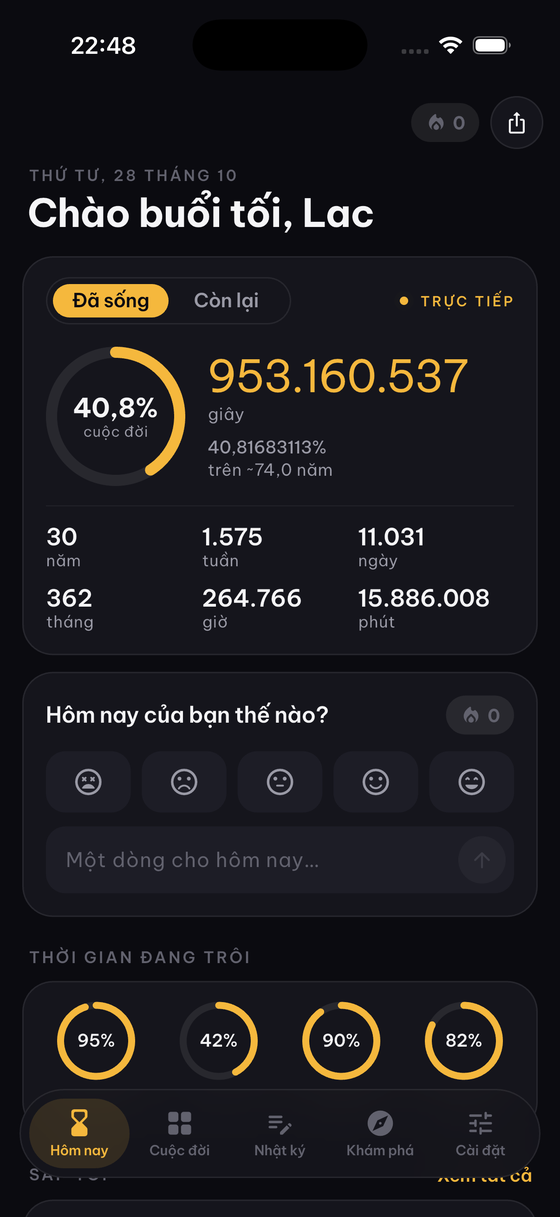 Màn hình Hôm nay của app